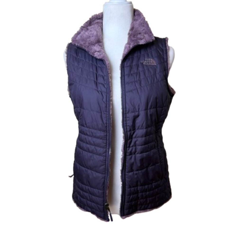 The North Face Mossbud Insulated Reversible Vest purple Faux Fur Size Small